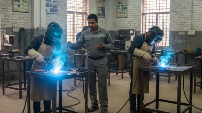 Students getting welding technician training at KJIT in Vadodara