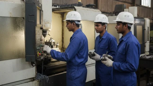 Students getting VMC Machine Operator training at KJIT in Vadodara