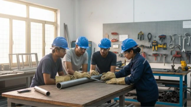 Students getting fabrication course training at KJIT in Vadodara